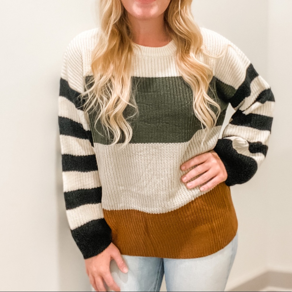 Stripe Blouson Sleeve Knit Sweater